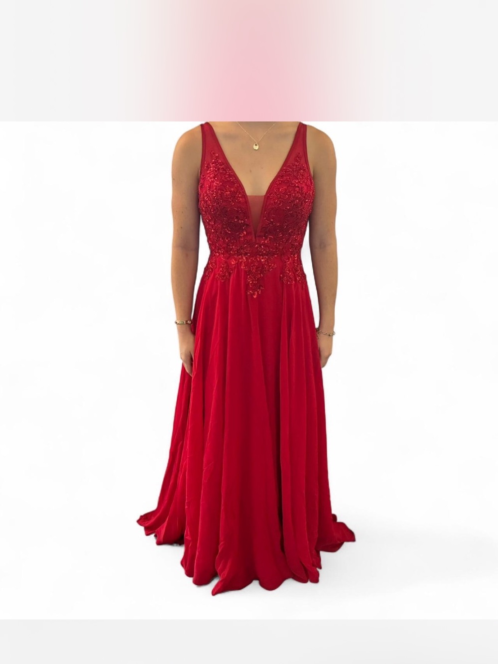 Dave & Johnny Red V-Neck Embellished Maxi Gown
